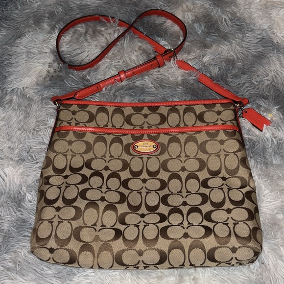 EUC Coach Signature Canvas File Crossbody Bag Khaki/Classic Red F36378 - Picture 5 of 12